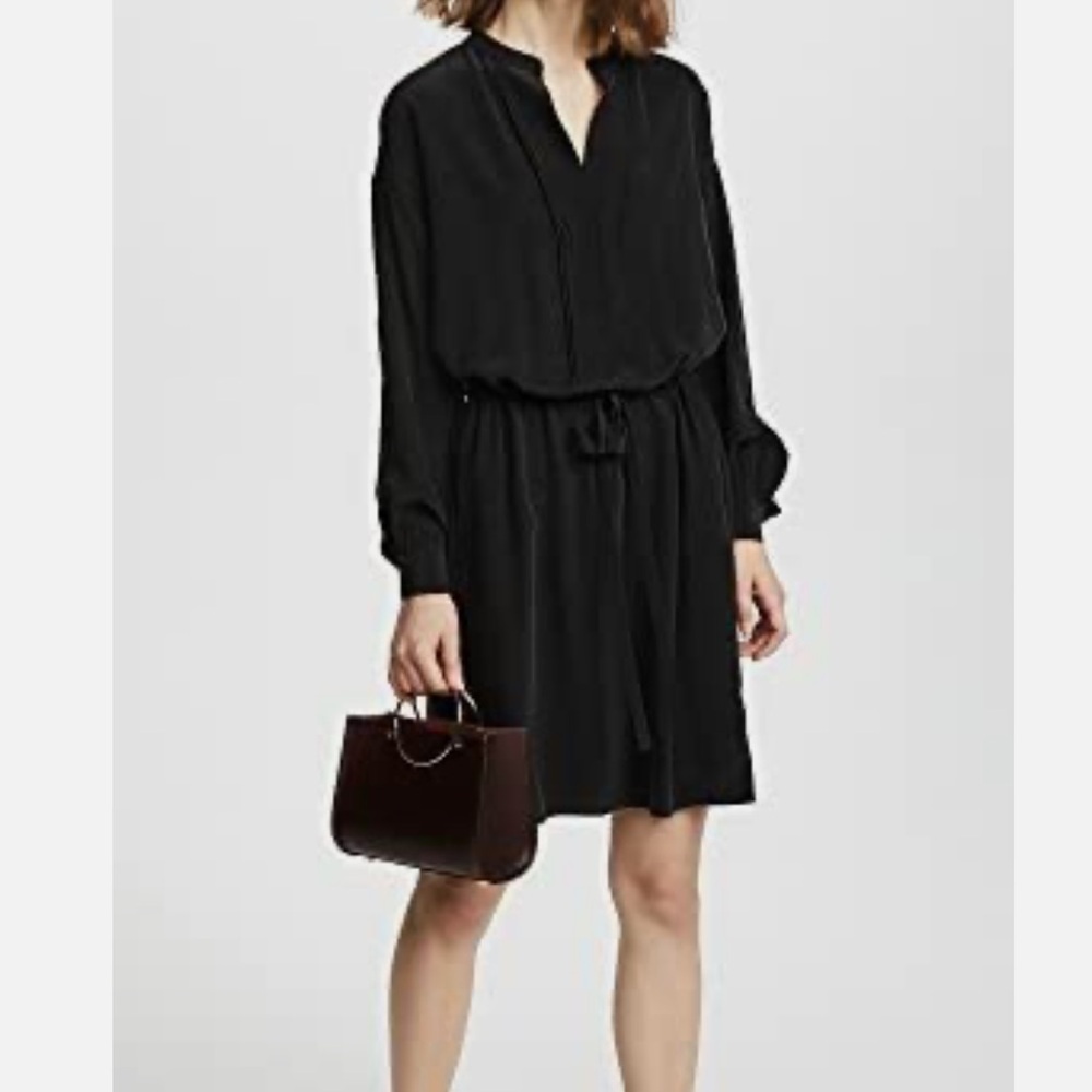 Vince 100% Silk Drawstring Waist Minimalist Mini Dress in Black - Size M